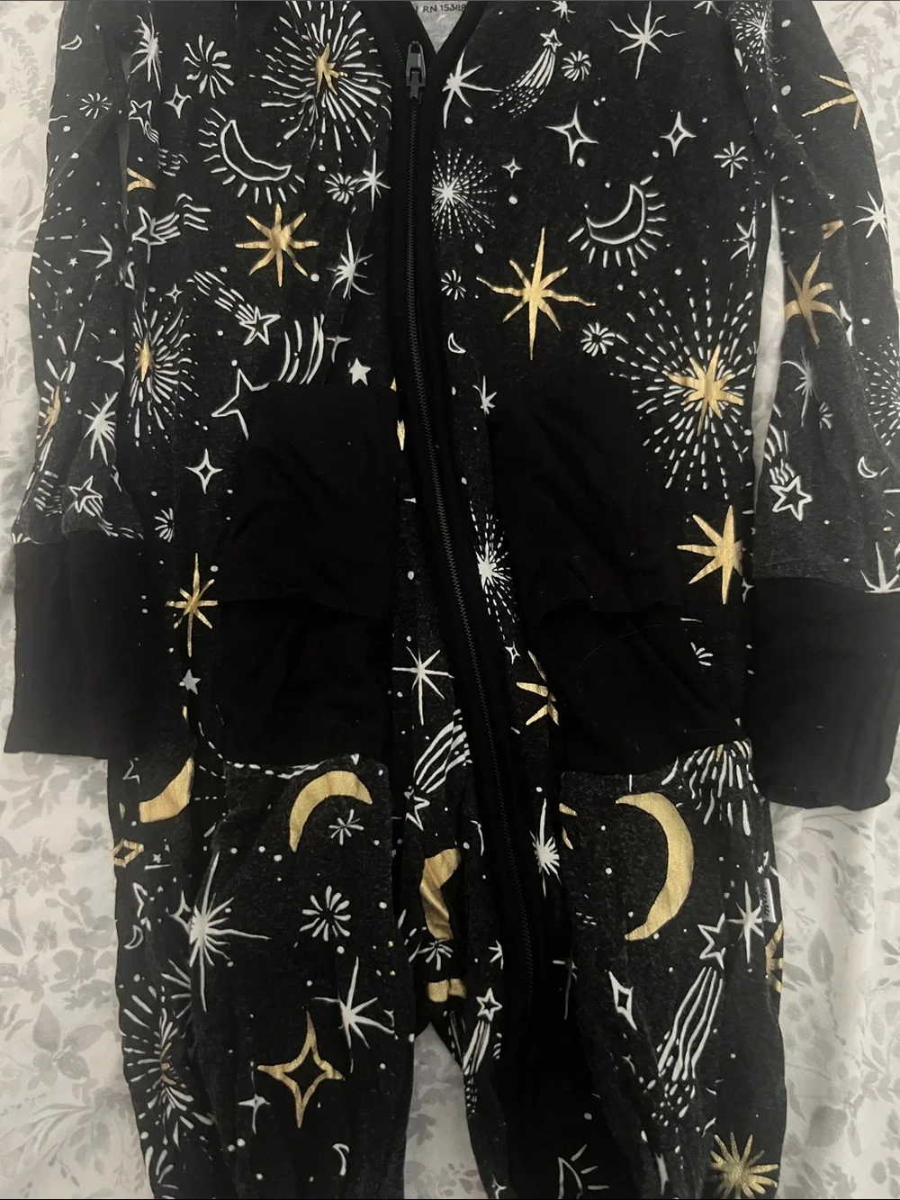 Little Sleepies Black Footed One-Piece Pajamas with Gold & White Celestial Print